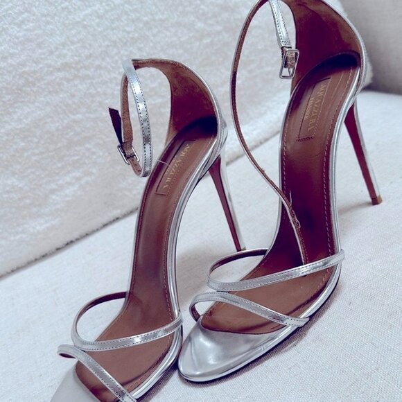 Aquazzura Shoes - Aquazzura Silver Strappy Purist High Heel Sandals